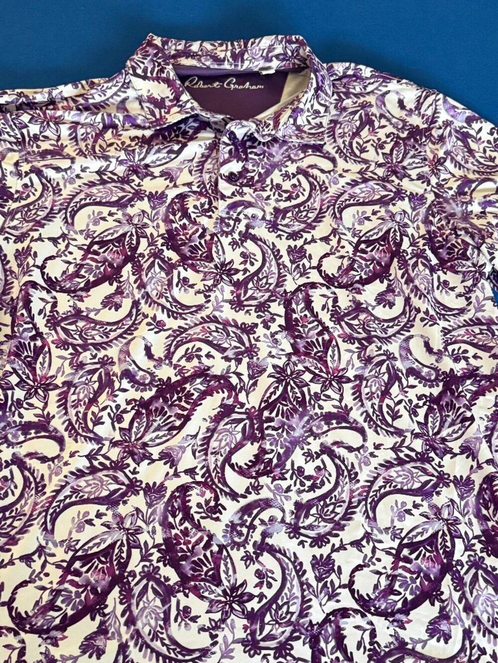 Robert Graham Men's Golf Polo, Purple Paisley Print, Size L — EUC!